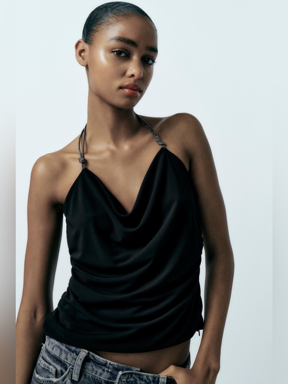 ZARA Jewel Strap Draped Top